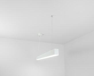 Lampa wisząca ledowa w kolorze białym widziana z boku