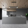 Reception desk in grey open space office