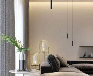 Salon z lampami wiszącymi w systemie magnetycznym