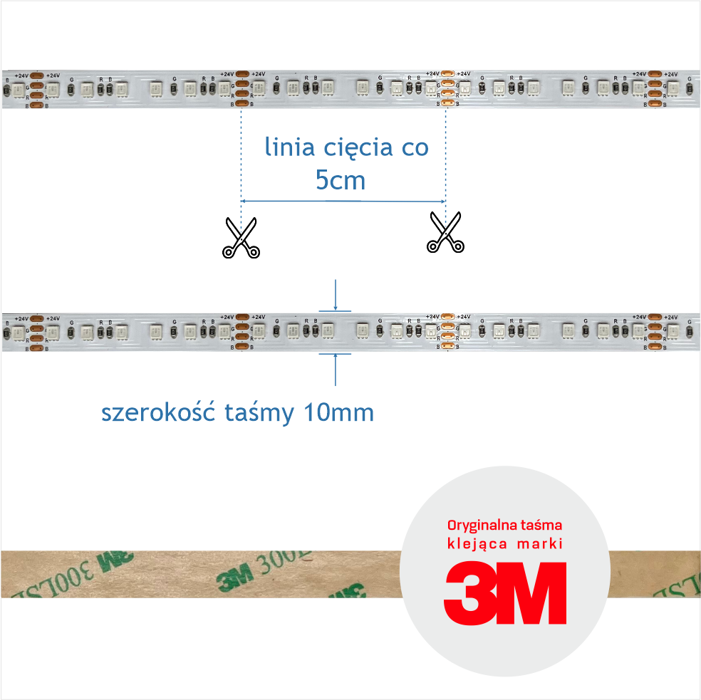 taśma RGB 120 LED gdzie ciąć, jaka szerokość i rodzaj taśmy klejącej