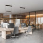 Wooden and white open space office corner