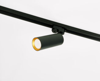 Czarny reflektor ze złotym środkiem montowany w szynoprzewodzie