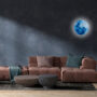 Modern interior of lounge and cozy living room design and blue w