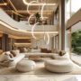 Interior of luxury modern villa with white walls, concrete floor